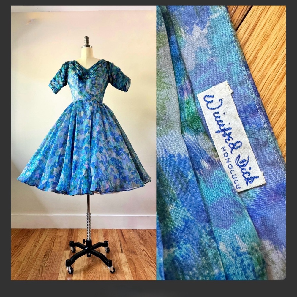 Vintage 50’s Winifred Dick Honolulu rare silk organza Hawaiian party dress